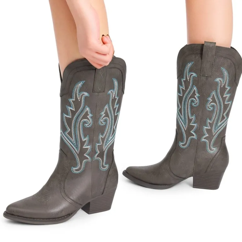 Pointed-Toe Mid-calf Cowgirl Boots