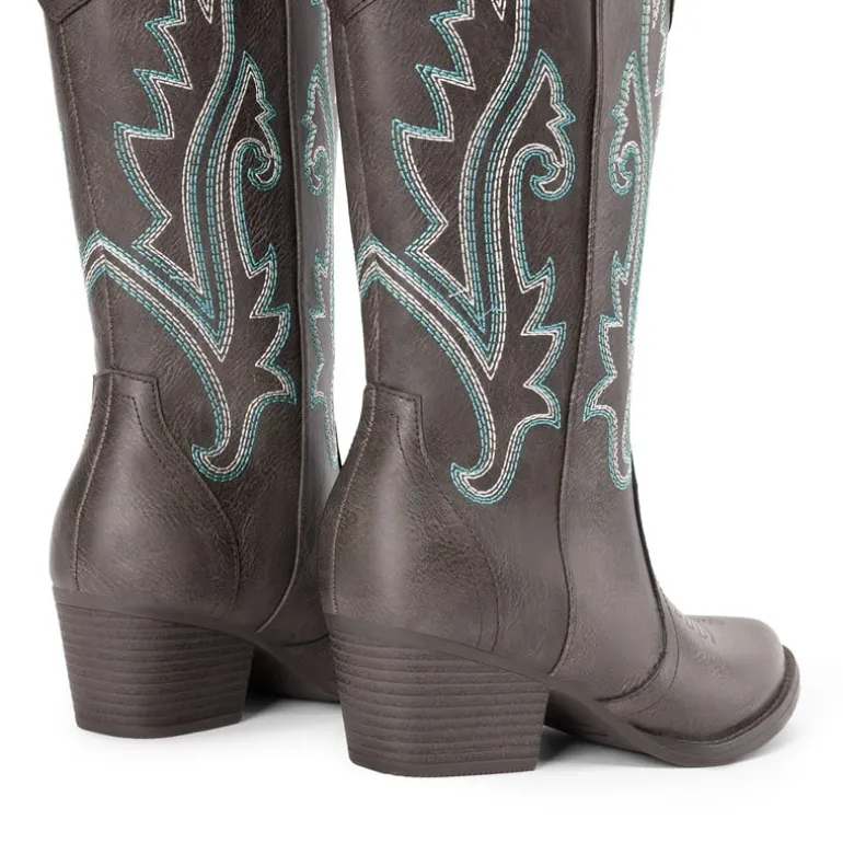 Pointed-Toe Mid-calf Cowgirl Boots