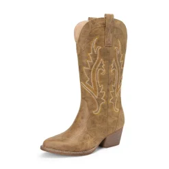 Pointed-Toe Mid-calf Cowgirl Boots