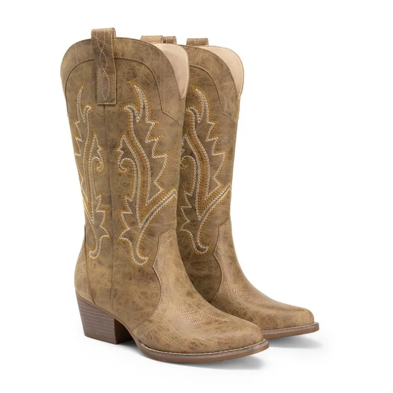 Pointed-Toe Mid-calf Cowgirl Boots