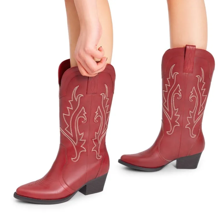 Pointed-Toe Mid-calf Cowgirl Boots