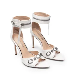 Pointed Toe Moto-Inspired Stiletto Heel Sandals