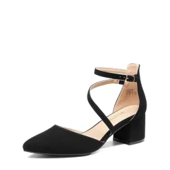 Pointed Toe Strap Chunky Heel Pumps