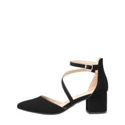 Pointed Toe Strap Chunky Heel Pumps