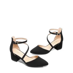 Pointed Toe Strap Chunky Heel Pumps