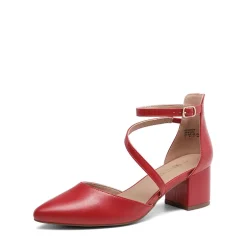 Pointed Toe Strap Chunky Heel Pumps