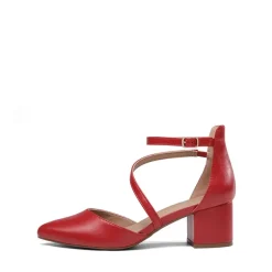Pointed Toe Strap Chunky Heel Pumps