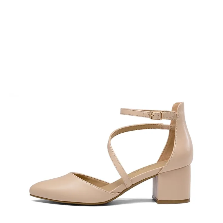 Pointed Toe Strap Chunky Heel Pumps