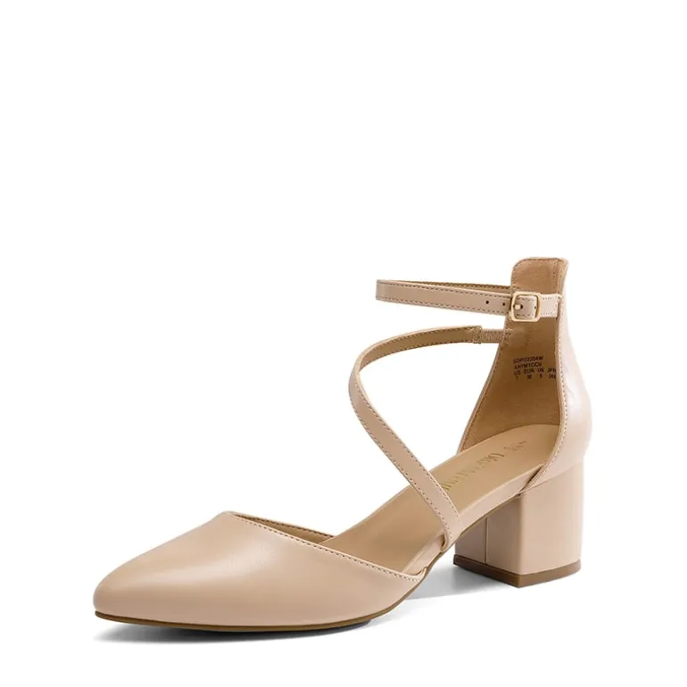 Pointed Toe Strap Chunky Heel Pumps