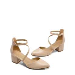 Pointed Toe Strap Chunky Heel Pumps