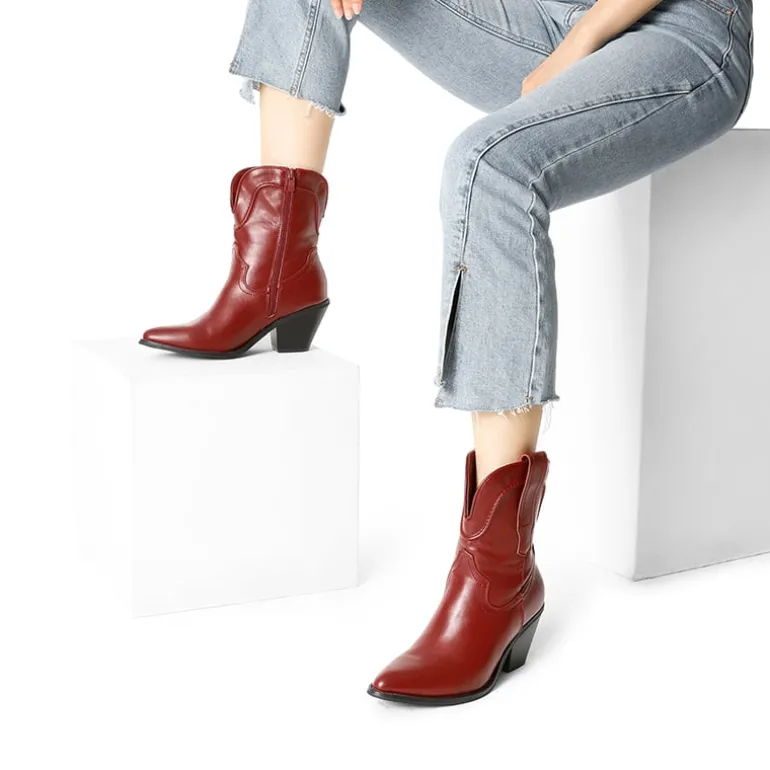Pointed Toe Western Cowboy Mid Calf Boots