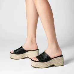 Raffia Platform Wedge Slide Sandals
