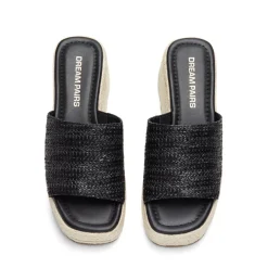 Raffia Platform Wedge Slide Sandals