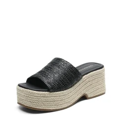 Raffia Platform Wedge Slide Sandals