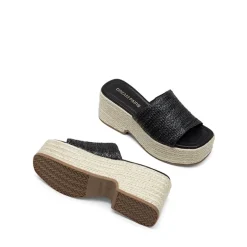 Raffia Platform Wedge Slide Sandals