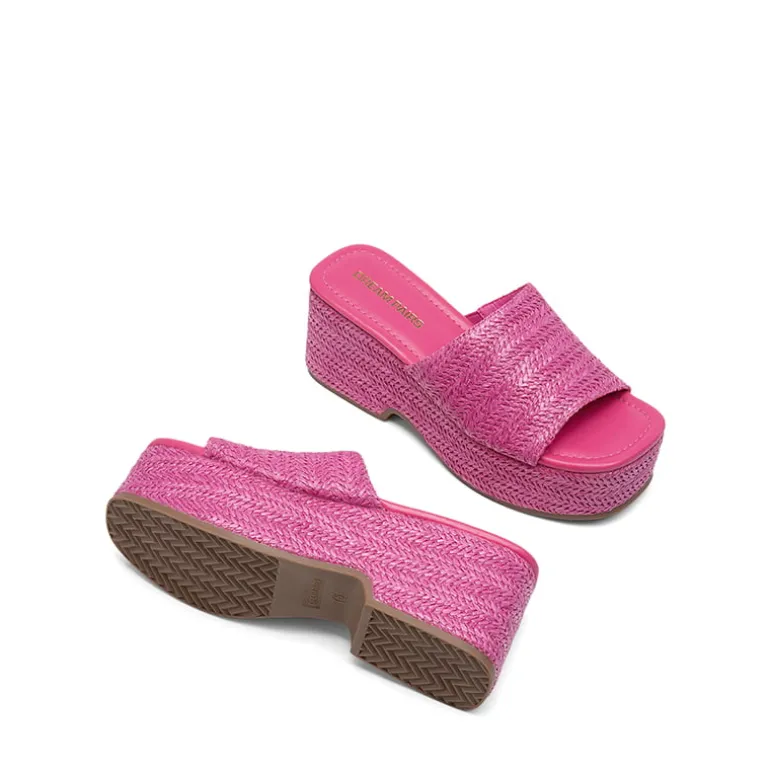 Raffia Platform Wedge Slide Sandals