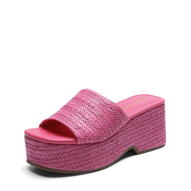 Raffia Platform Wedge Slide Sandals
