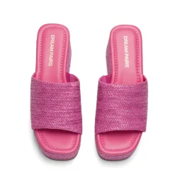 Raffia Platform Wedge Slide Sandals