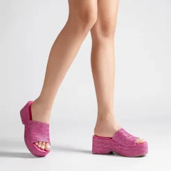 Raffia Platform Wedge Slide Sandals