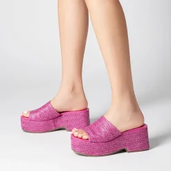 Raffia Platform Wedge Slide Sandals