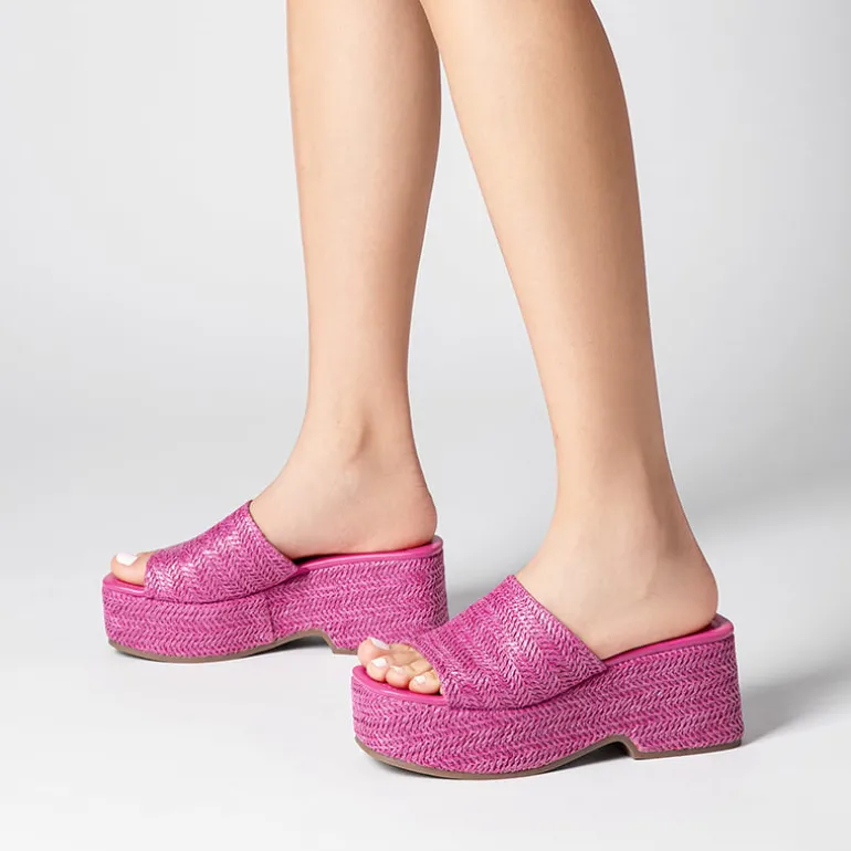 Raffia Platform Wedge Slide Sandals