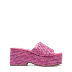 Raffia Platform Wedge Slide Sandals
