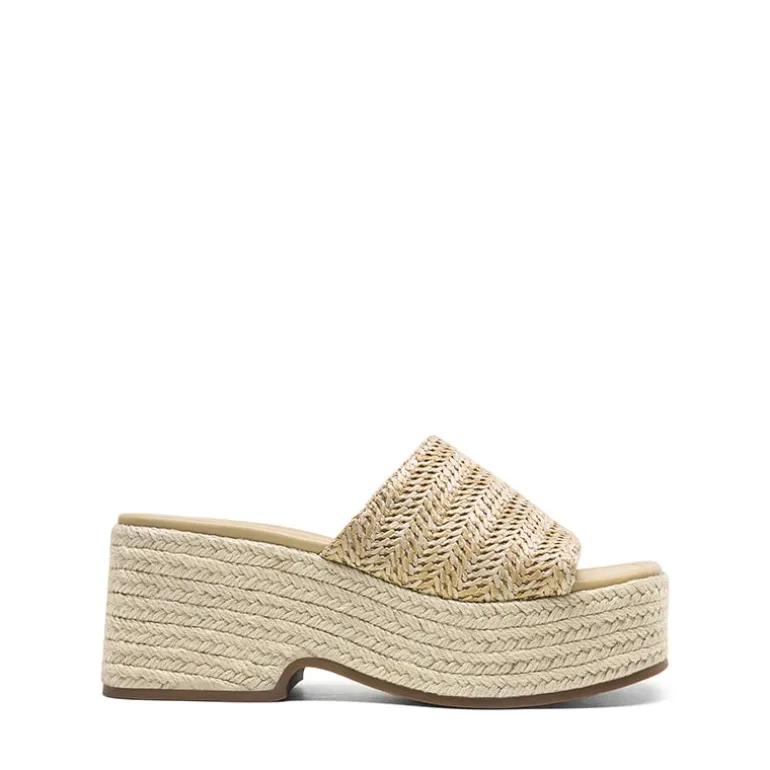 Raffia Platform Wedge Slide Sandals