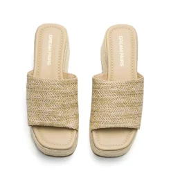 Raffia Platform Wedge Slide Sandals
