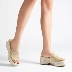 Raffia Platform Wedge Slide Sandals