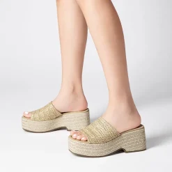 Raffia Platform Wedge Slide Sandals