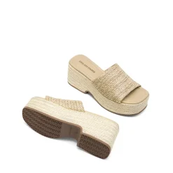 Raffia Platform Wedge Slide Sandals