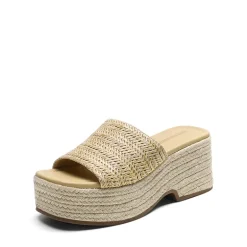 Raffia Platform Wedge Slide Sandals