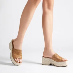 Raffia Platform Wedge Slide Sandals