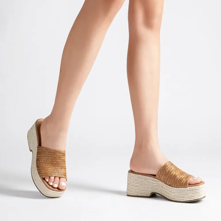 Raffia Platform Wedge Slide Sandals