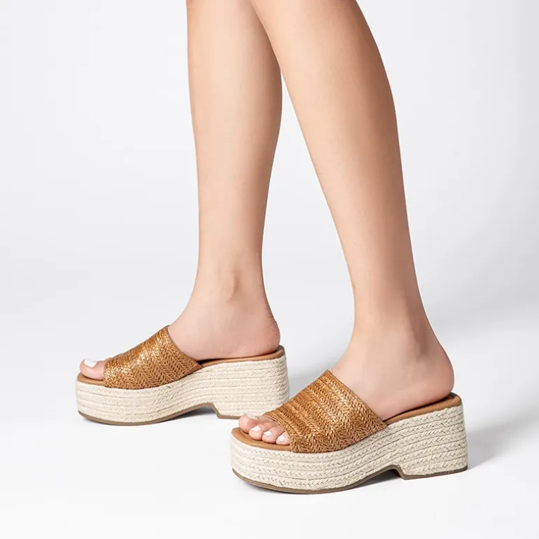 Raffia Platform Wedge Slide Sandals