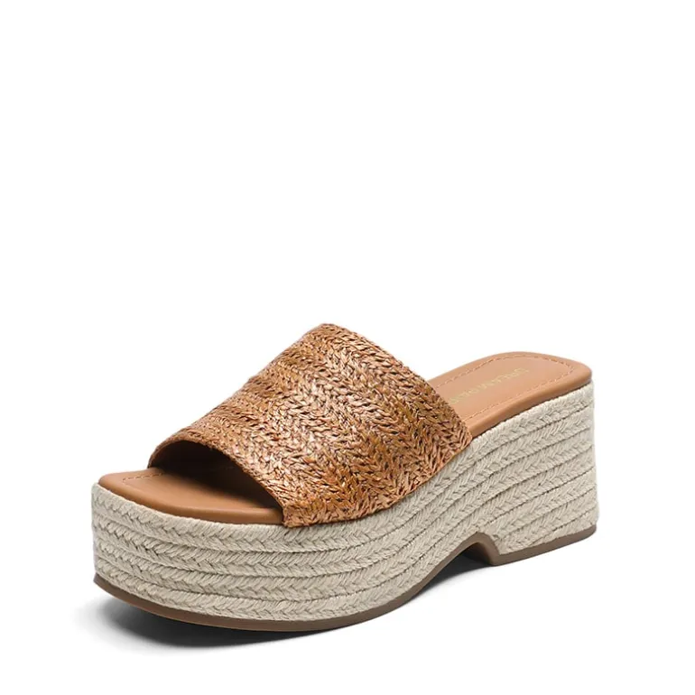 Raffia Platform Wedge Slide Sandals