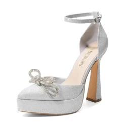 Rhinestone Bow Platform Pumps