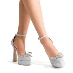 Rhinestone Bow Platform Pumps