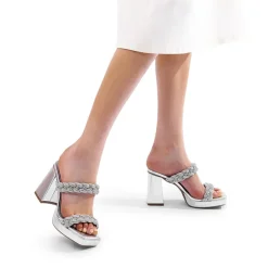 Rhinestone Braided Strap Heel Sandals