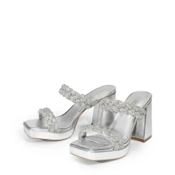 Rhinestone Braided Strap Heel Sandals