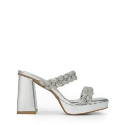 Rhinestone Braided Strap Heel Sandals