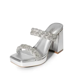 Rhinestone Braided Strap Heel Sandals