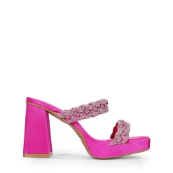 Rhinestone Braided Strap Heel Sandals