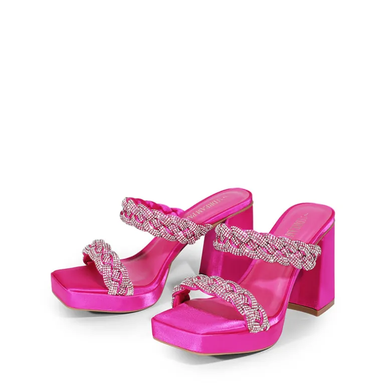Rhinestone Braided Strap Heel Sandals