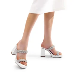 Rhinestone Braided Strap Heel Sandals