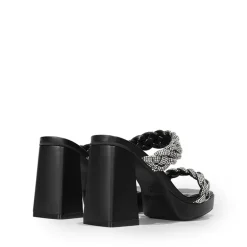 Rhinestone Braided Strap Heel Sandals
