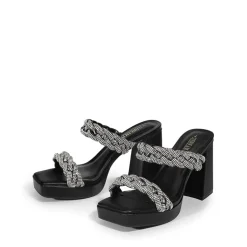 Rhinestone Braided Strap Heel Sandals