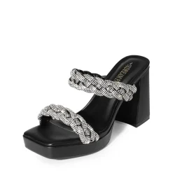 Rhinestone Braided Strap Heel Sandals