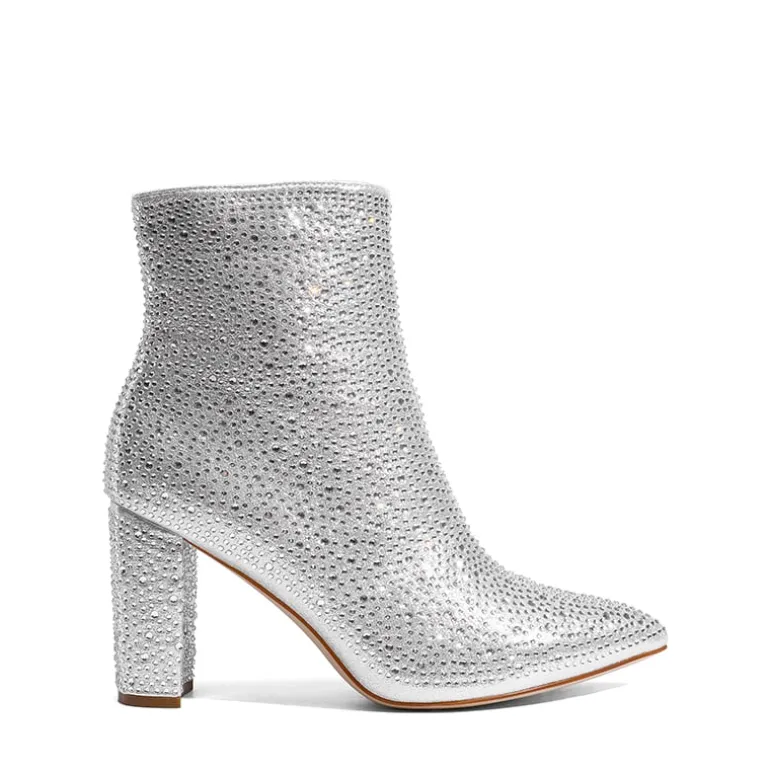 Rhinestone Chunky Heel Ankle Boots