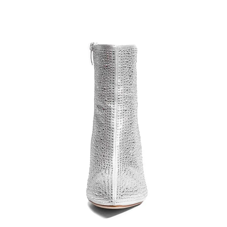 Rhinestone Chunky Heel Ankle Boots